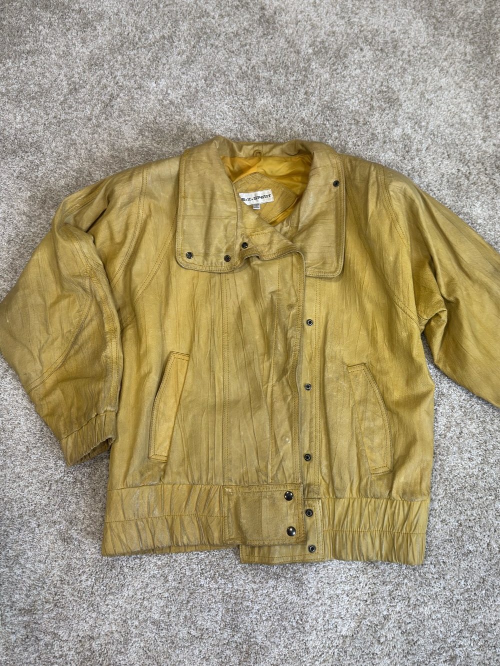 Yellow Vintage 80s E.Z Sport Korean Leather Bomber Jacket - Retro Style
